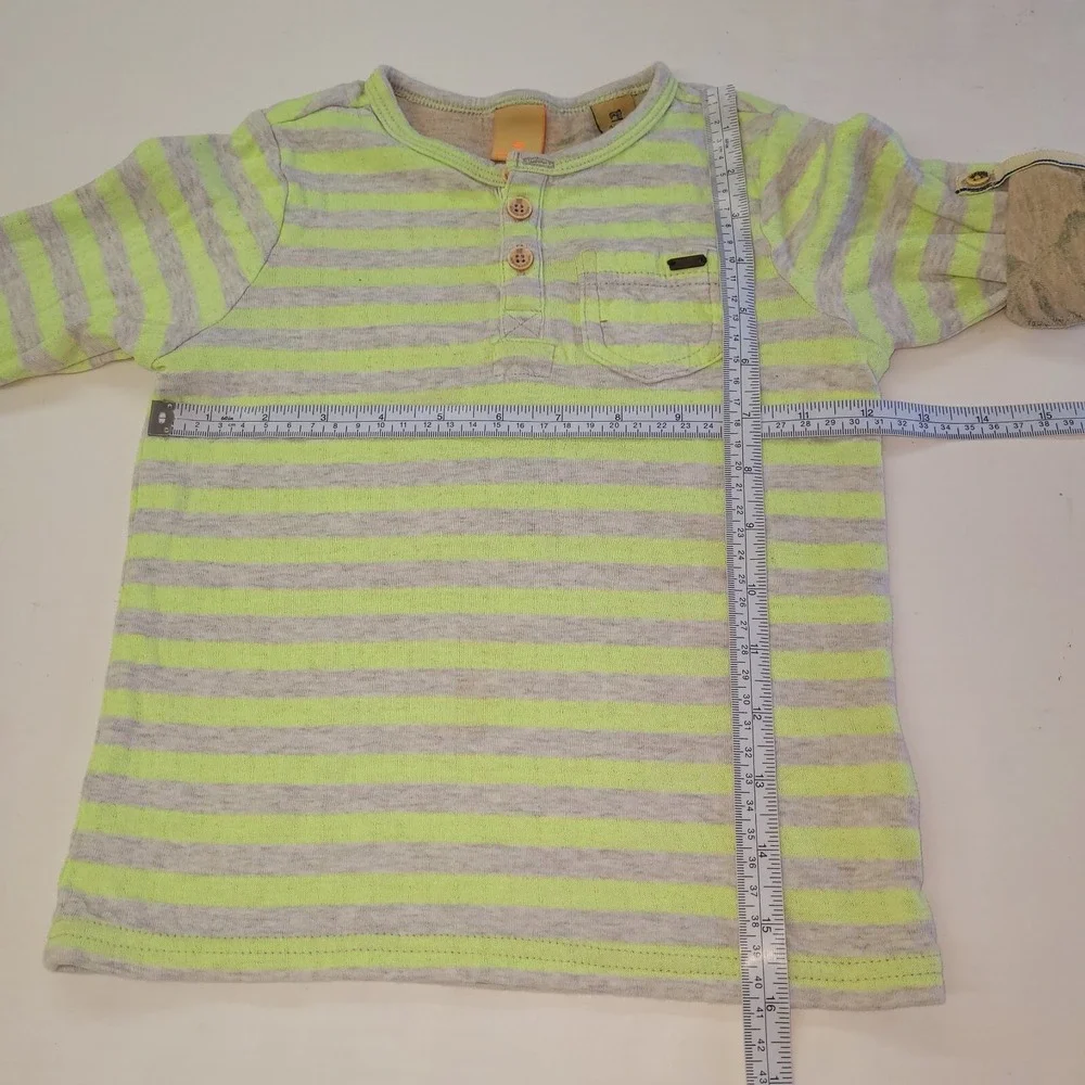 Scotch Shrunk Henley Kid Size 4 Lime Green Gray Striped Long Sleeve Cotton Shirt